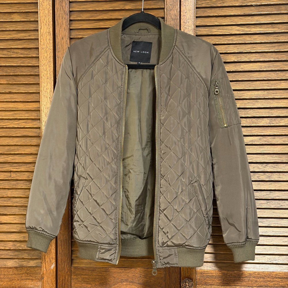 New Look Quilted Bomber Jacket - Olive